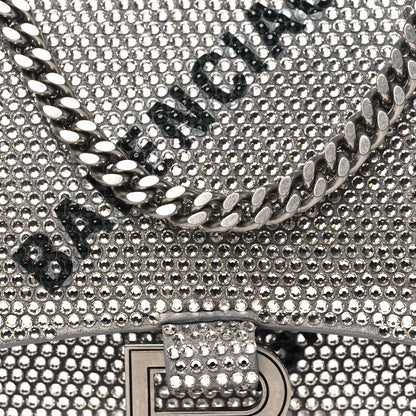 Balenciaga Strass Suede Allover Logo Hourglass Chain Bag Silver Black 8 of 10