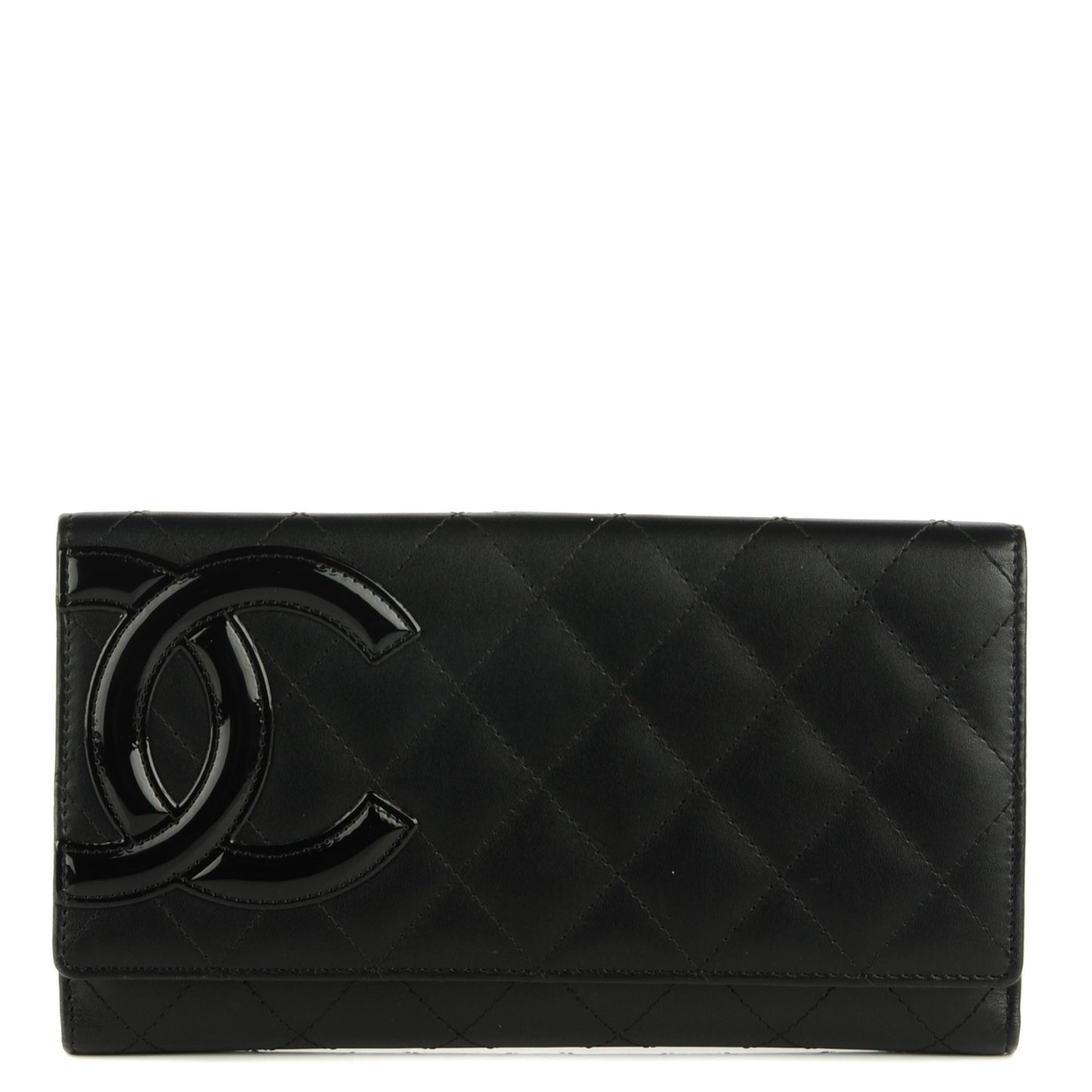 Calfskin Quilted Cambon Flap Wallet Black