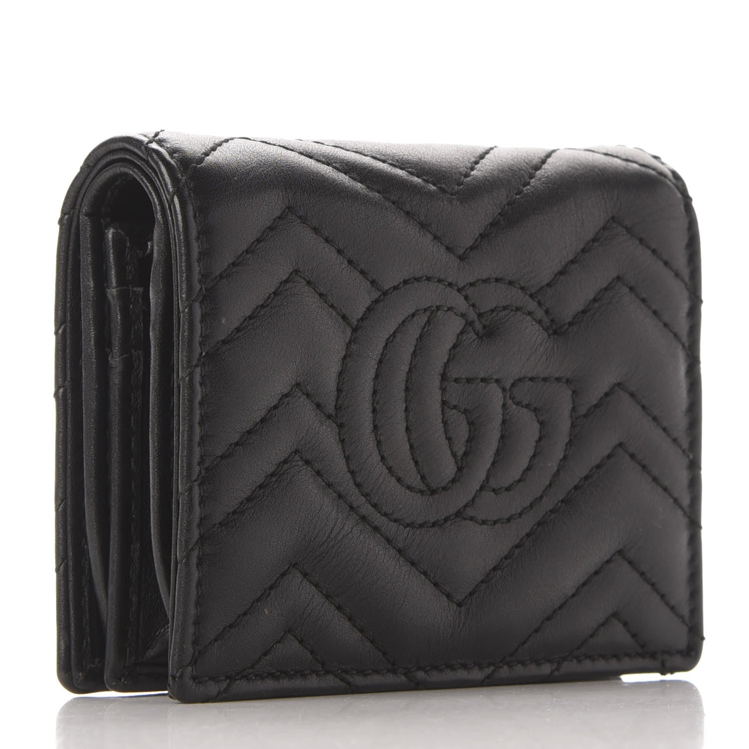 Gucci Calfskin Matelasse GG Marmont Card Case Wallet Black 3 of 12