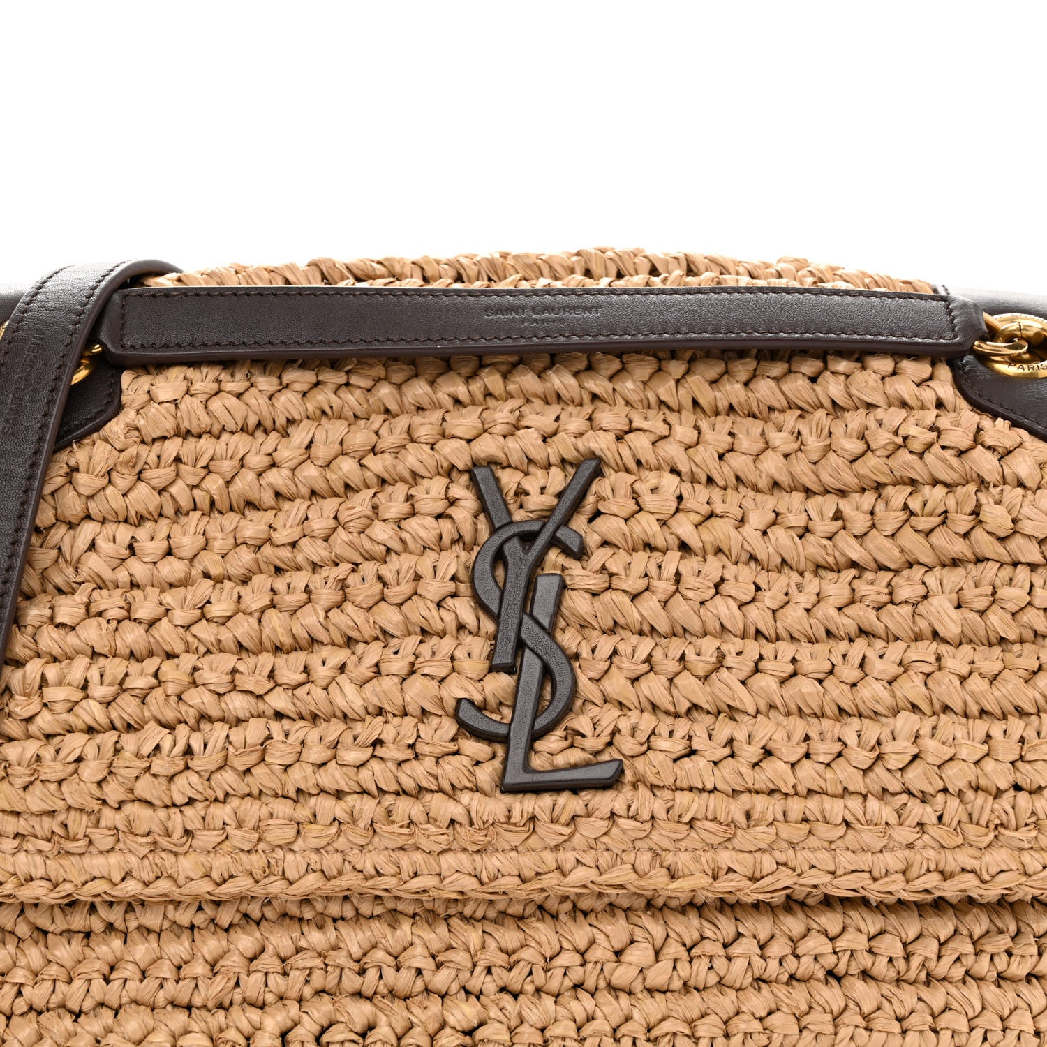 Saint Laurent Raffia Calfskin Monogram Medium Niki Chain Satchel Natural 8 of 13