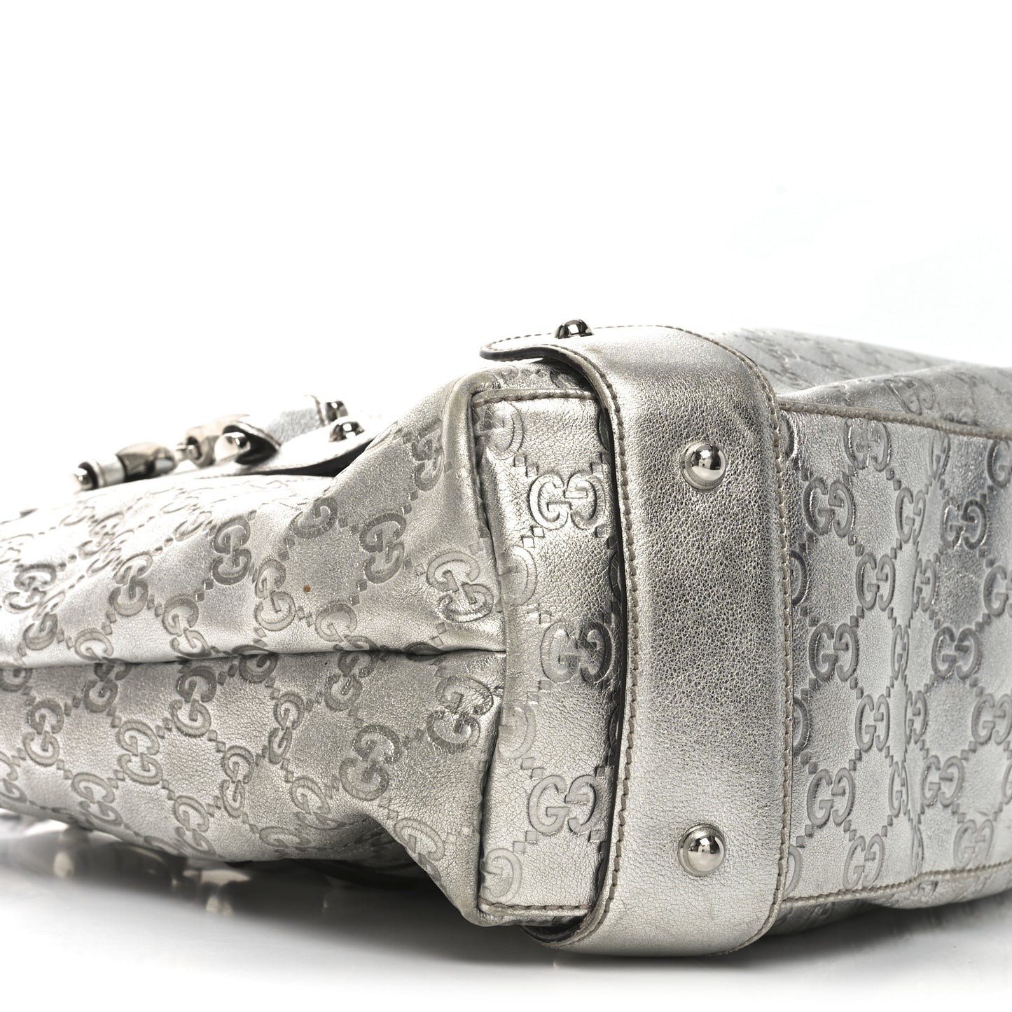 Metallic Guccissima Medium Pelham Shoulder Bag Silver