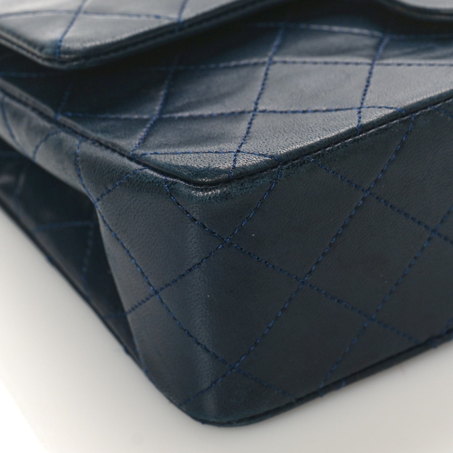 Lambskin Quilted Small Double Flap Navy