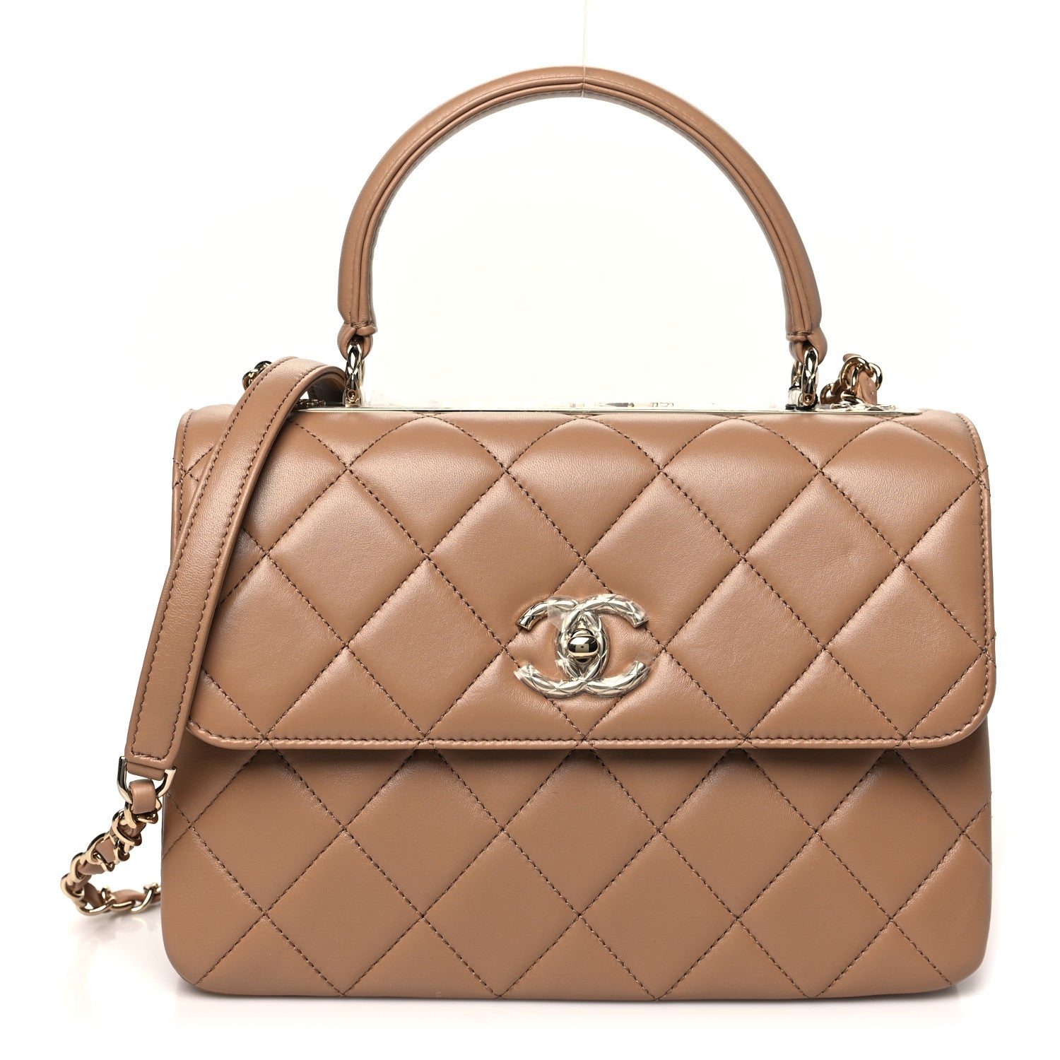 Chanel Lambskin Quilted Small Trendy CC Dual Handle Flap Bag Dark Beige 1 of 10