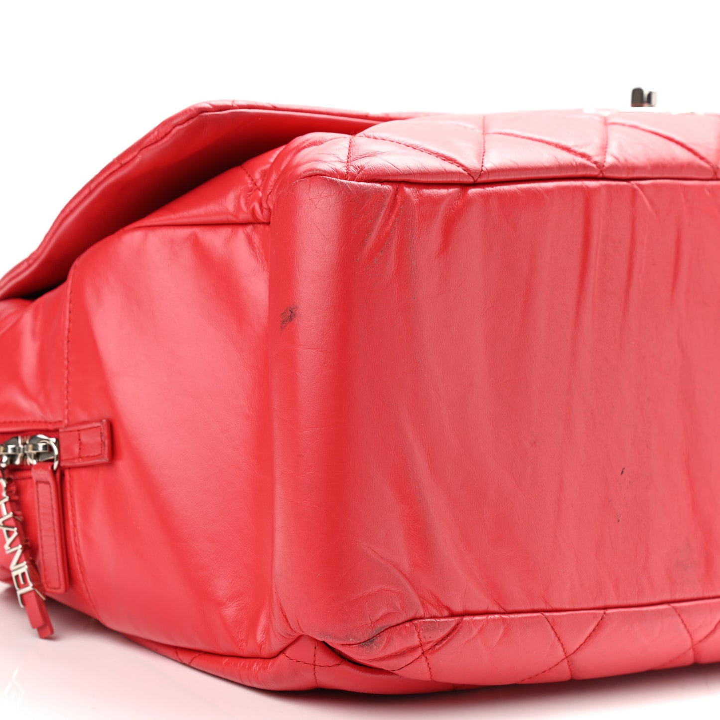 Aged Calfskin Quilted Large Express Bowling Bag Red