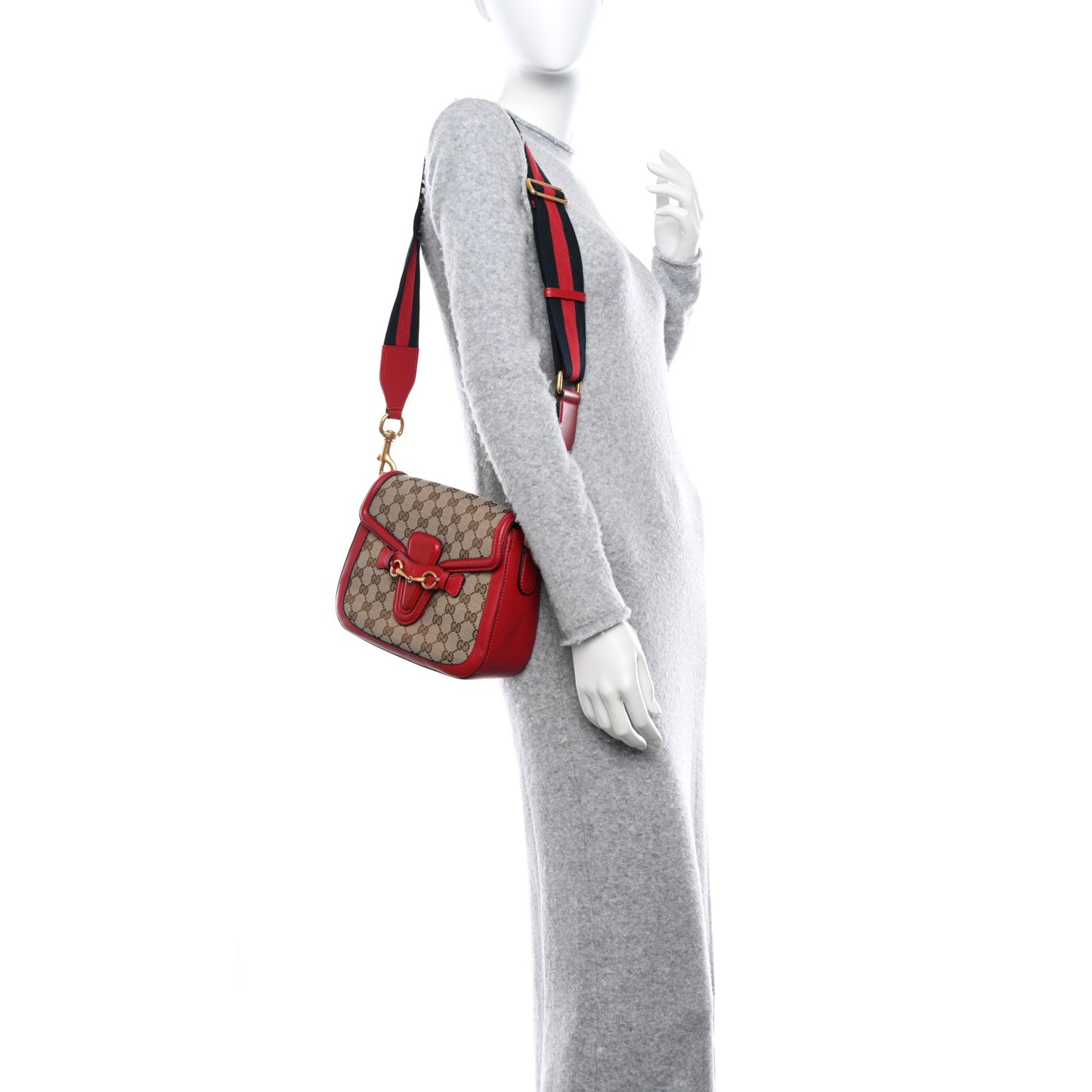 Monogram Ruinart Calfskin Medium Lady Web Shoulder Bag Beige Ebony Hibiscus Red