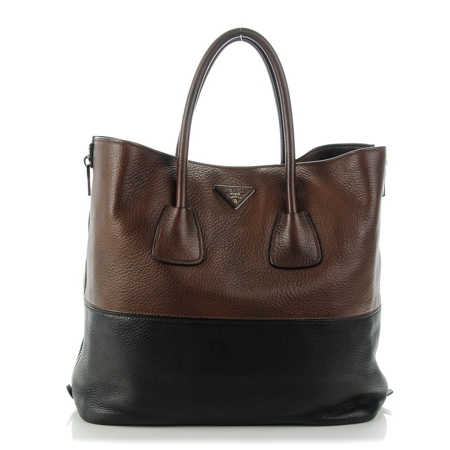 Cervo Deerskin Bi-Color Zipper Detail Tote Black Bruciato
