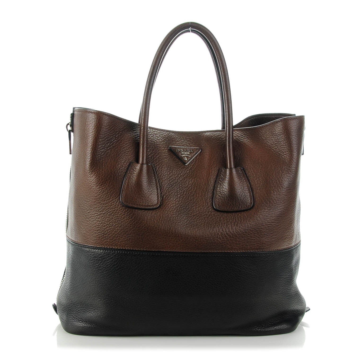 Prada Cervo Deerskin Bi-Color Zipper Detail Tote Black Bruciato 1 of 8