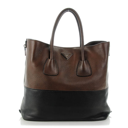 Prada Cervo Deerskin Bi-Color Zipper Detail Tote Black Bruciato 1 of 8