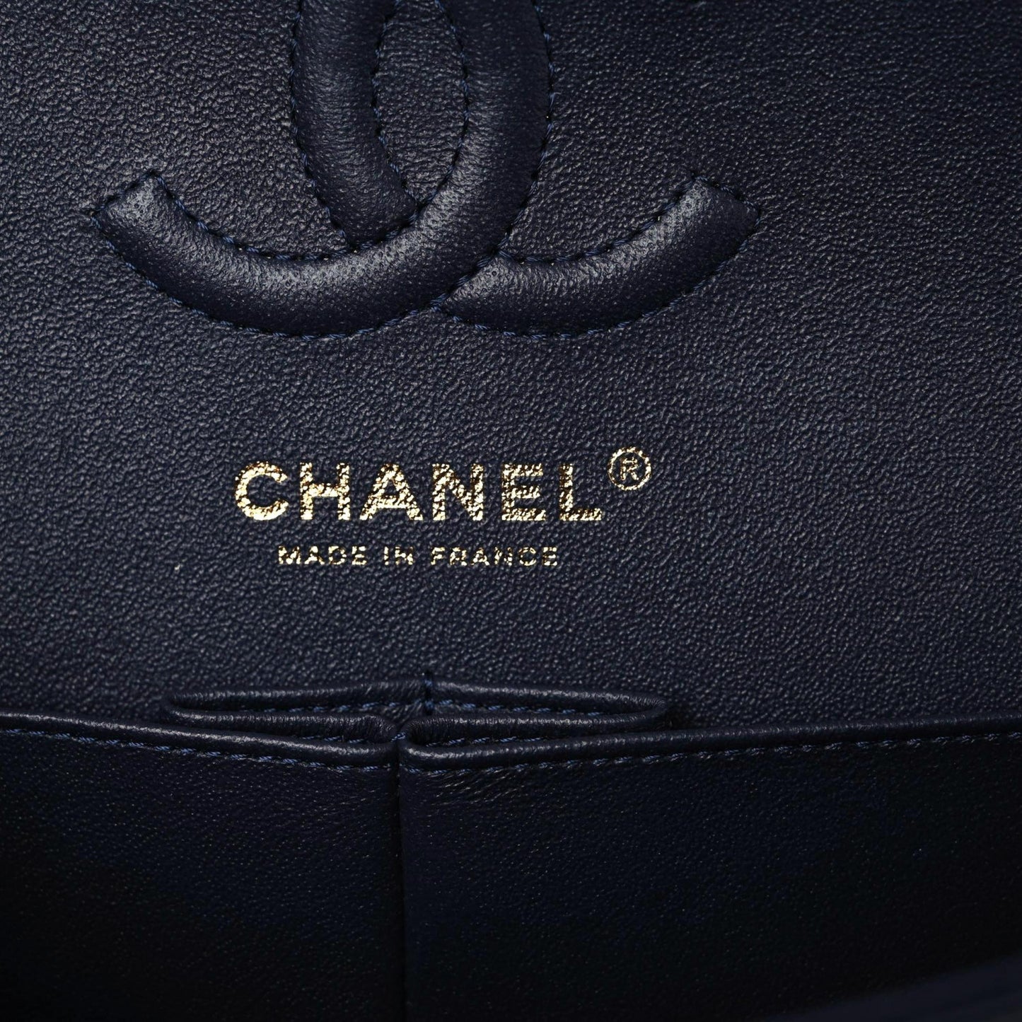 Caviar Chevron Quilted Small Double Flap Navy Blue