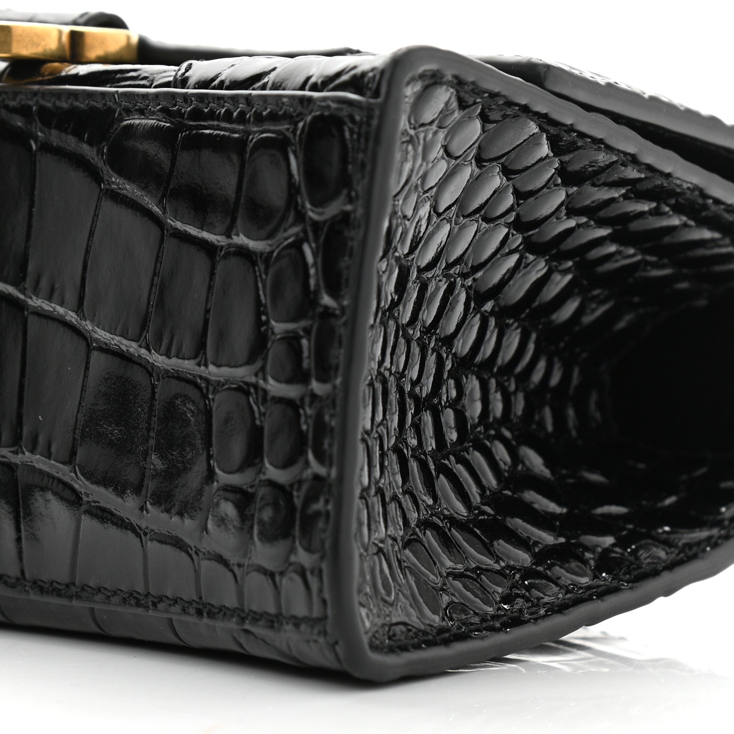 Balenciaga Shiny Calfskin Crocodile Embossed Hourglass Top Handle Bag XS Black 9 of 10