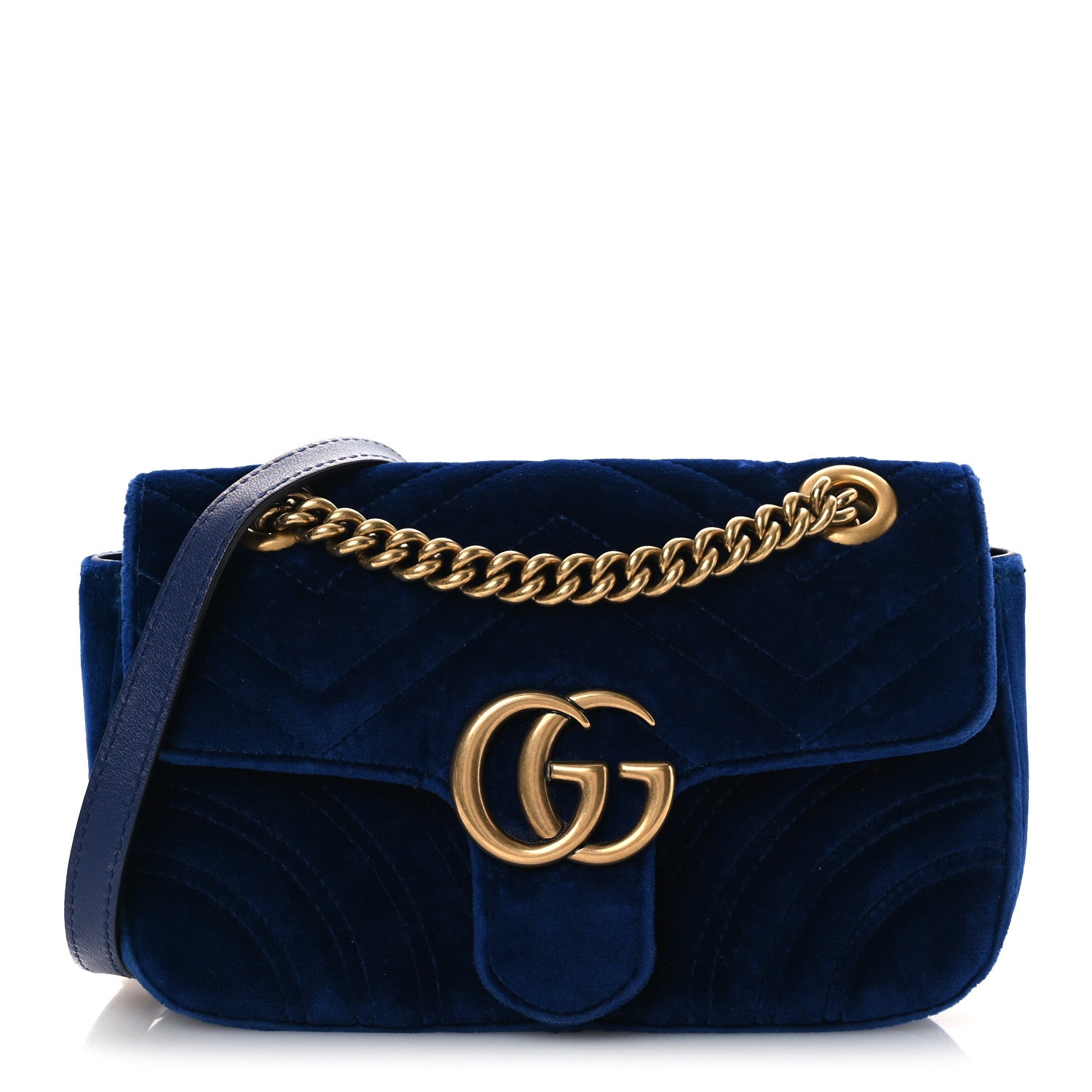 Gucci Velvet Matelasse Mini GG Marmont Shoulder Bag Cobalt Blue 1 of 11