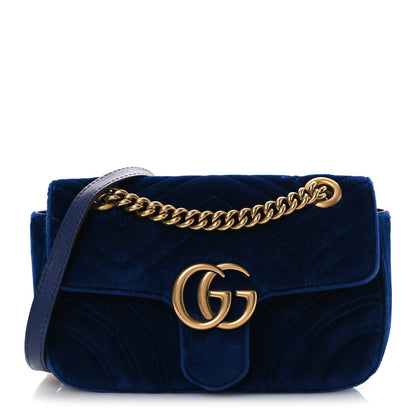 Gucci Velvet Matelasse Mini GG Marmont Shoulder Bag Cobalt Blue 1 of 11