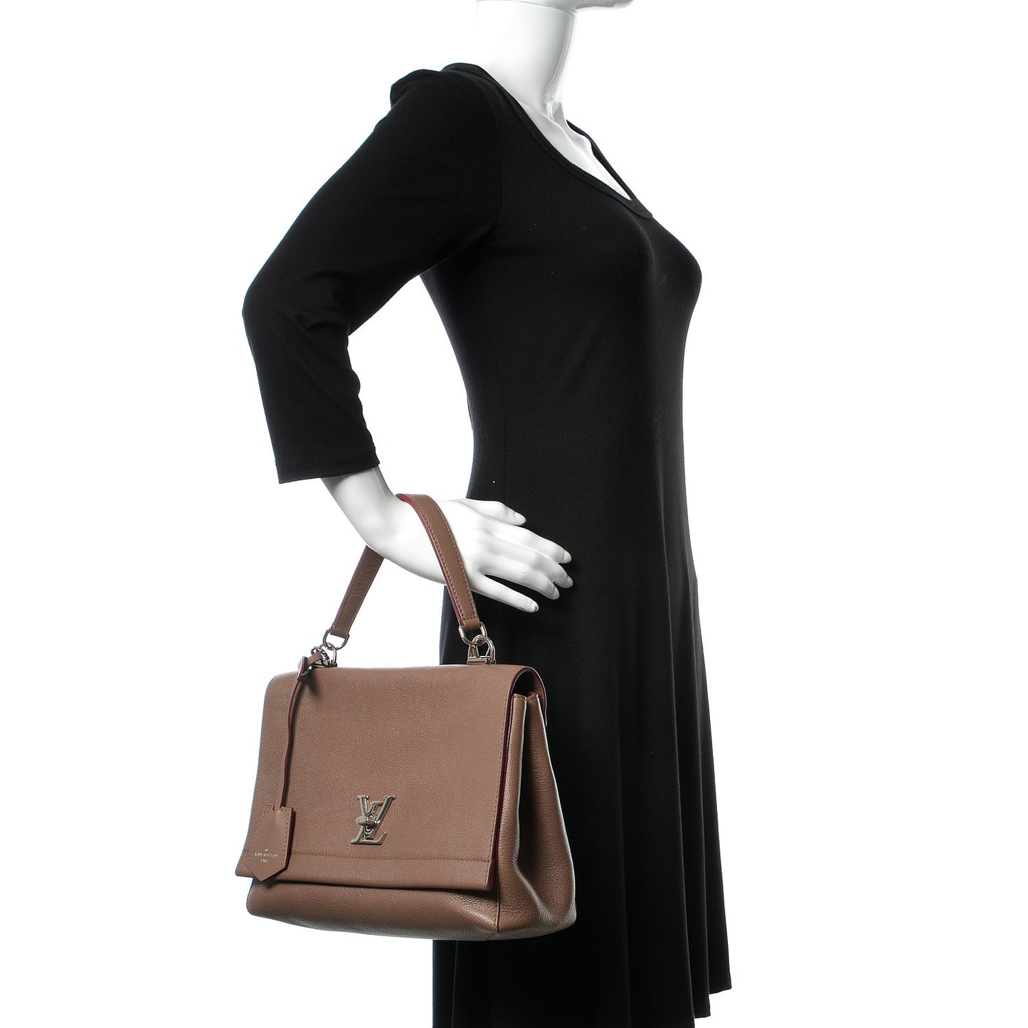 Soft Calfskin Lockme II Top Handle Taupe Glace