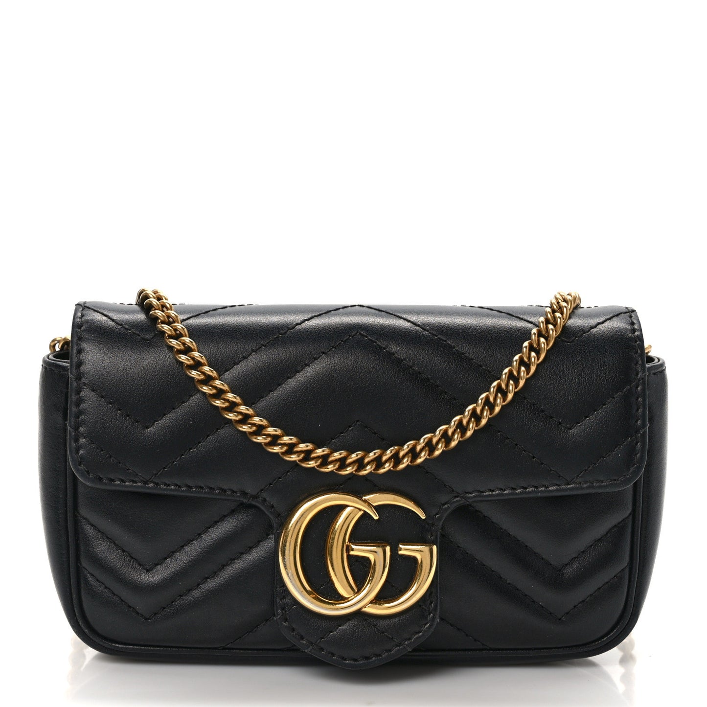 Calfskin Matelasse Super Mini GG Marmont Shoulder Bag Black