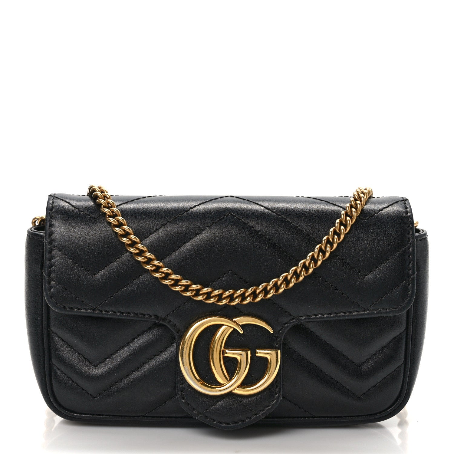 Gucci Calfskin Matelasse Super Mini GG Marmont Shoulder Bag Black 1 of 14