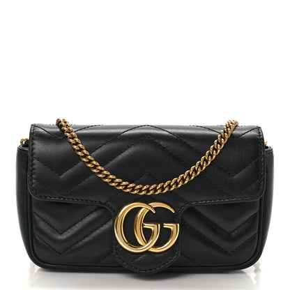Gucci Calfskin Matelasse Super Mini GG Marmont Shoulder Bag Black 1 of 14