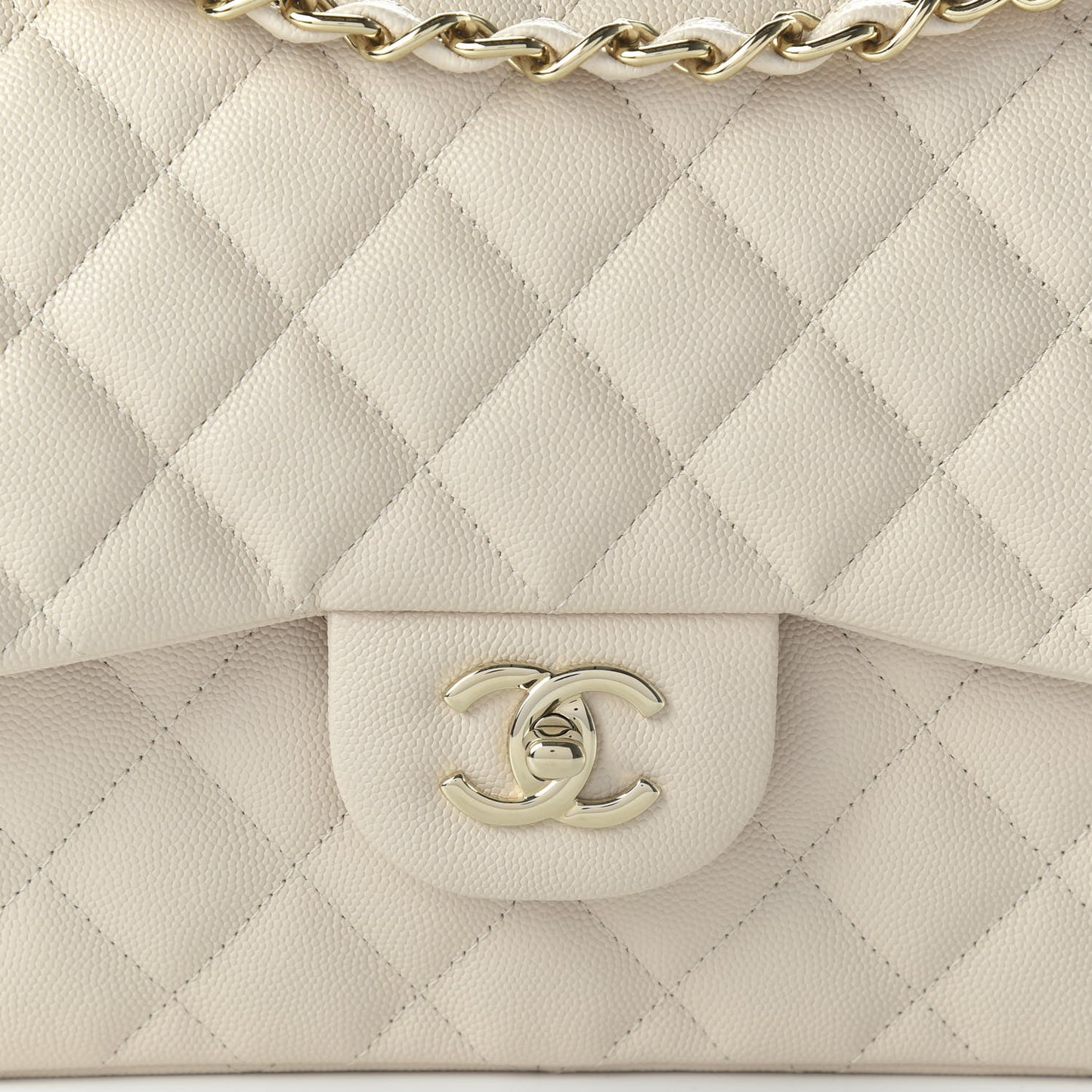 Pearly Caviar Quilted Jumbo Double Flap Dark White