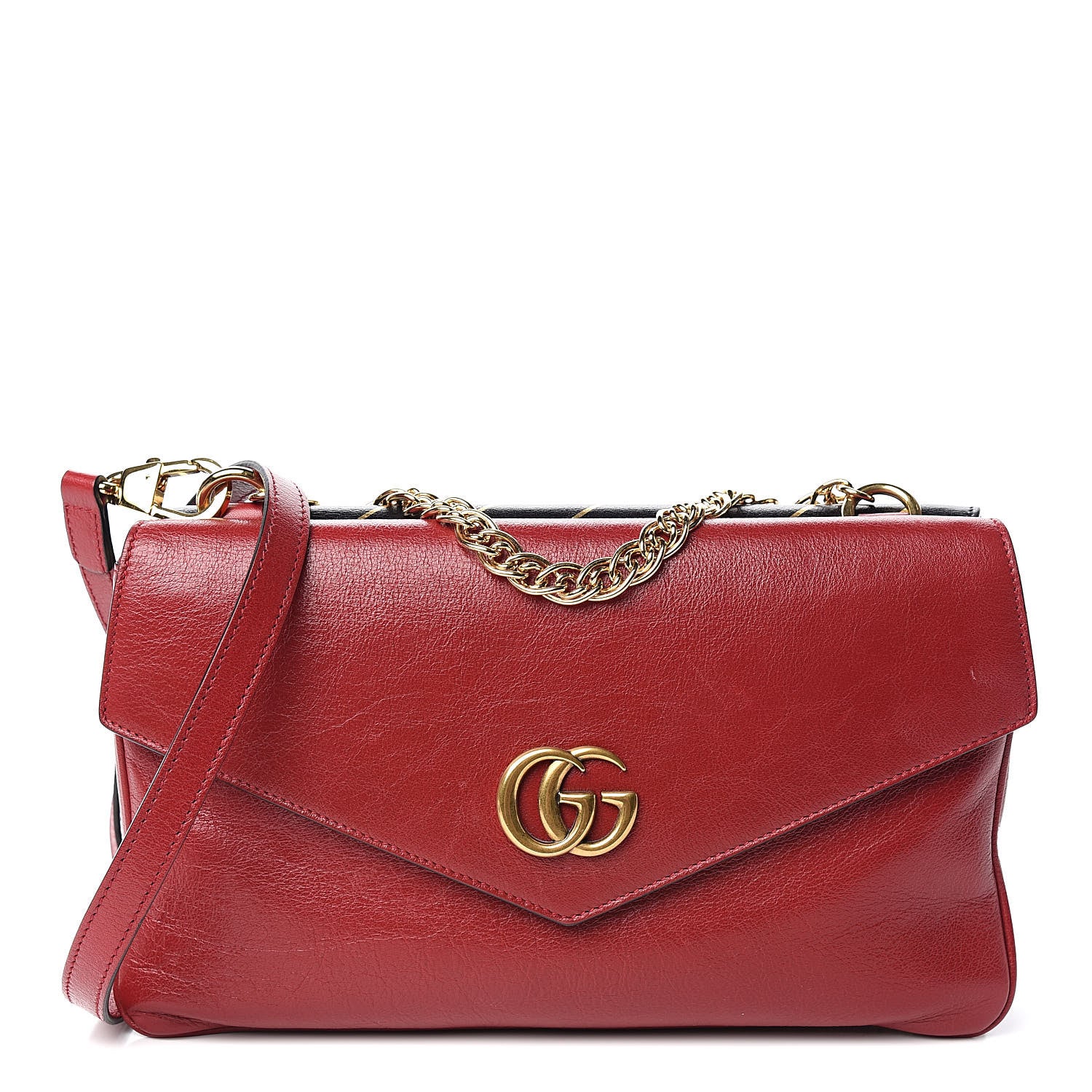 Gucci Calfskin Diagonal GG Medium Thiara Double Envelope Shoulder Bag Black Red 1 of 11
