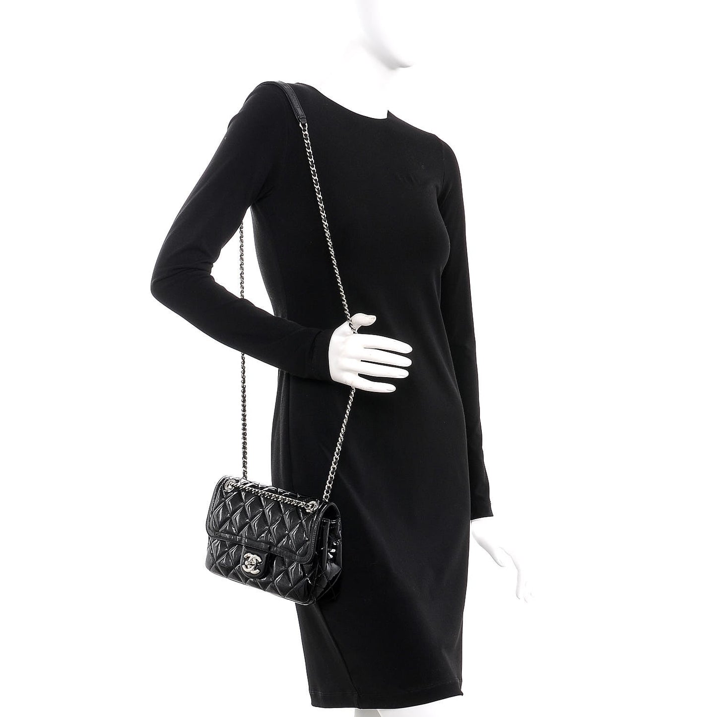 Patent Quilted Small Coco Shine Flap Black