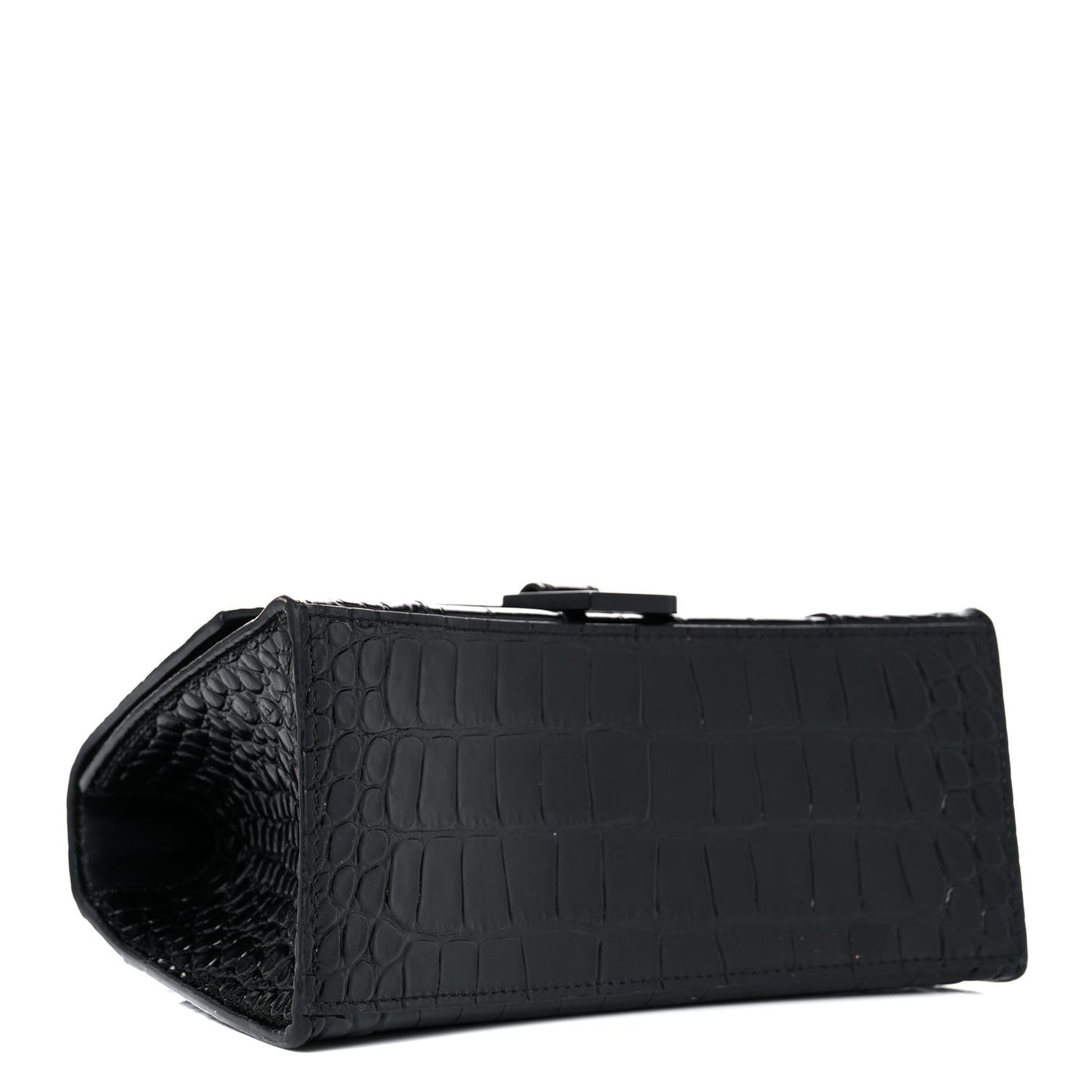 Shiny Calfskin Monochrome Crocodile Embossed Small Hourglass Top Handle Bag Black