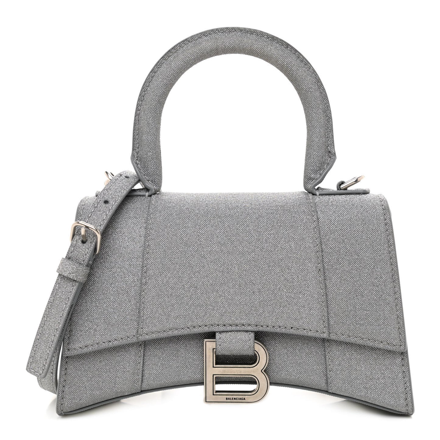 Glitter Fabric Hourglass Top Handle Bag XS Grey