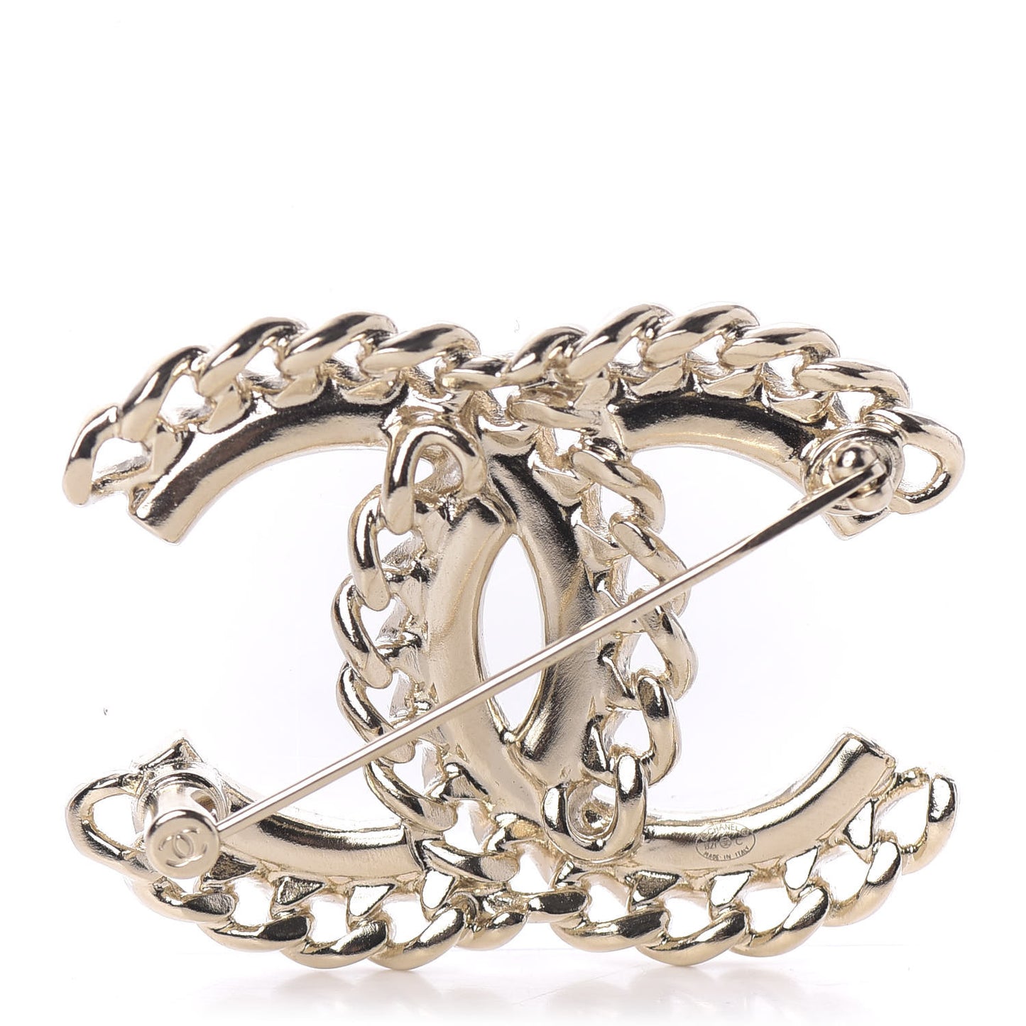 Crystal Chain CC Brooch Gold