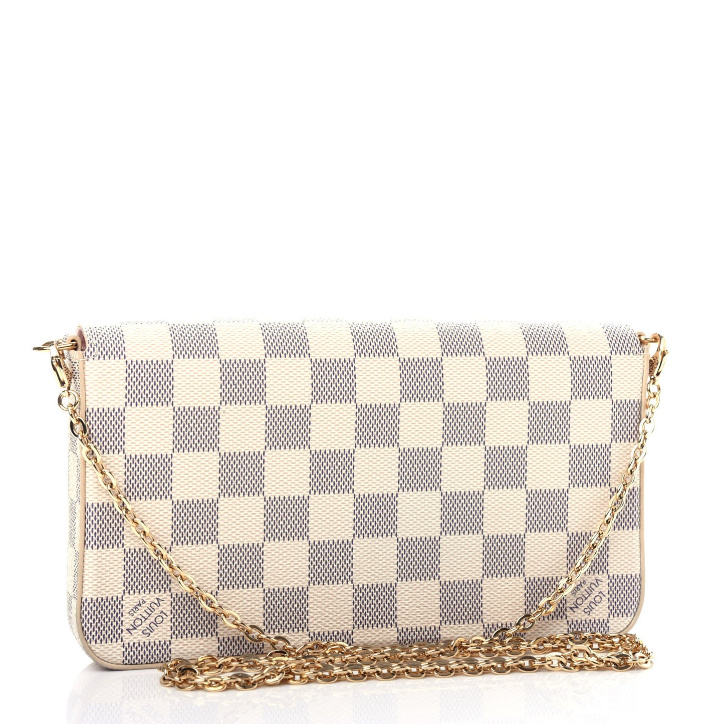 Damier Azur Pochette Felicie Chain Wallet Rose Ballerine