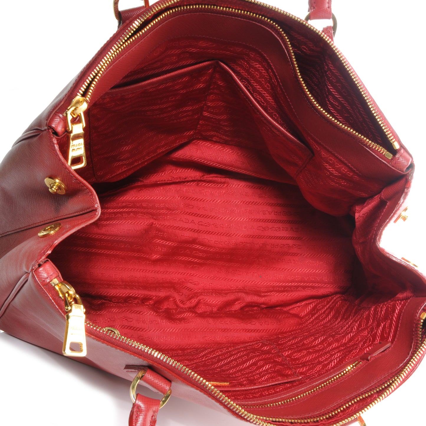 Saffiano Lux Double Zip Top Handle Tote Fuoco