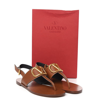Valentino Garavani Grainy Cowhide Vlogo Slingback Flat Thong Sandals 38.5 Cuoio 9 of 9