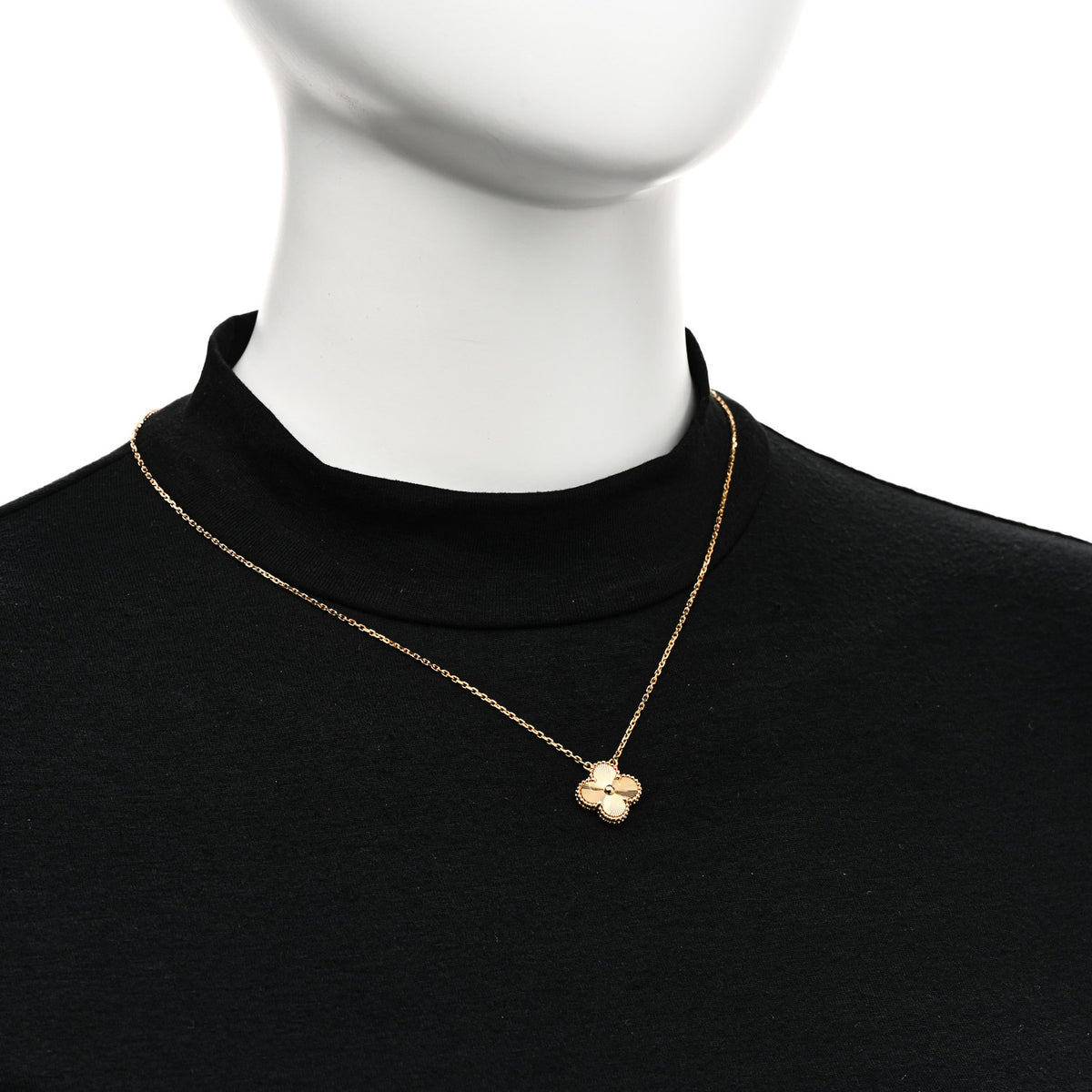 Van Cleef & Arpels 18K Yellow Gold Guilloche Vintage Alhambra Pendant Necklace 2 of 6