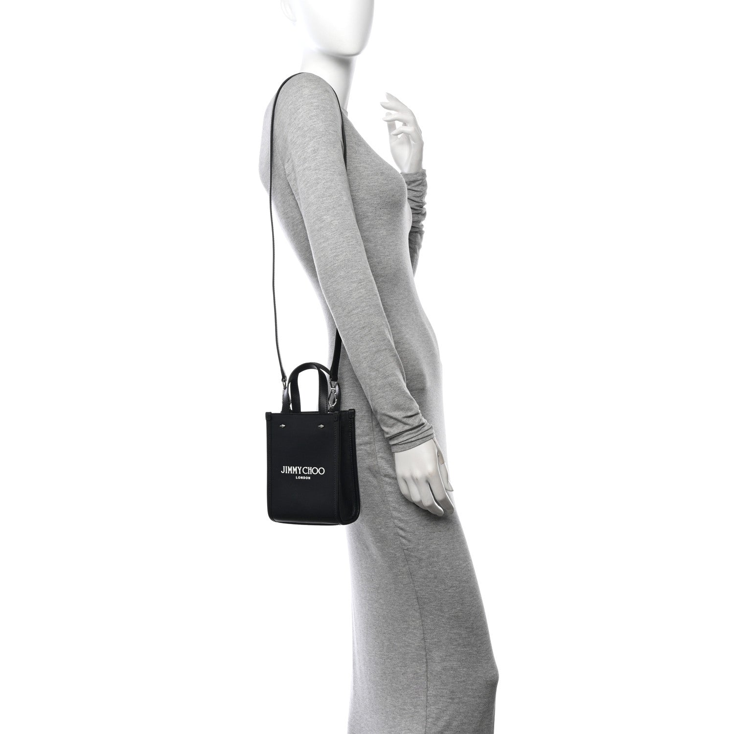 Jimmy Choo Smooth Calfskin Logo Mini Tote Black White 2 of 12