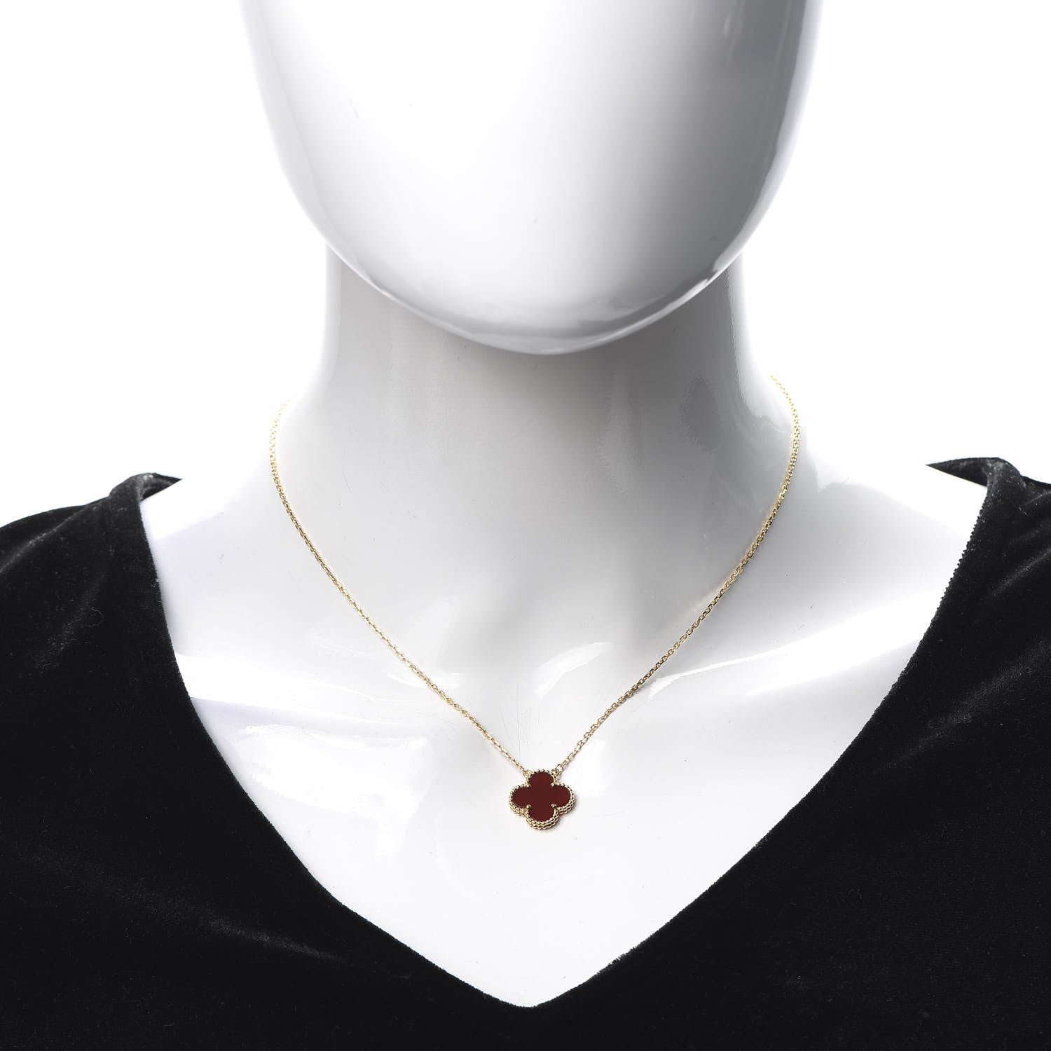 Van Cleef & Arpels 18K Yellow Gold Carnelian Vintage Alhambra Pendant Necklace 2 of 7
