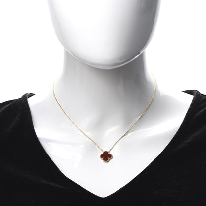 Van Cleef & Arpels 18K Yellow Gold Carnelian Vintage Alhambra Pendant Necklace 2 of 7