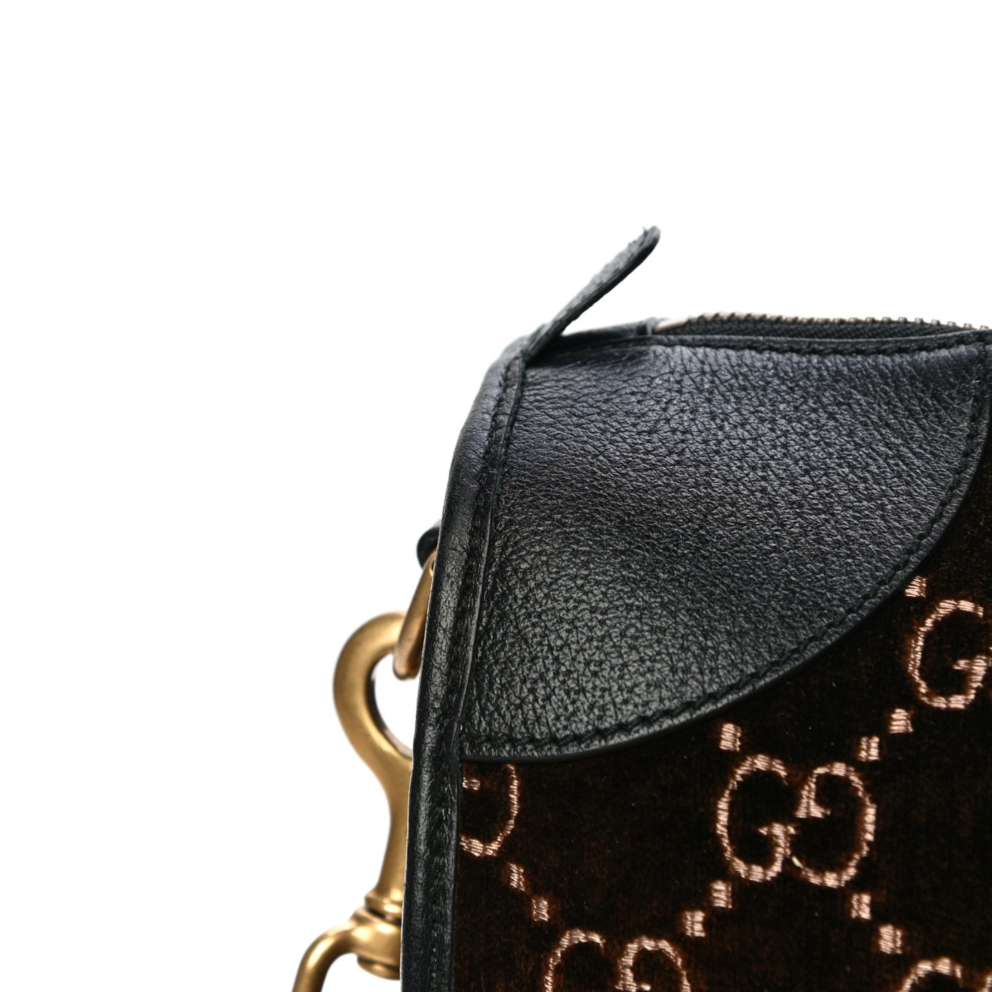 Velvet GG Monogram Textured Calfskin Web Medium Duffle Bag Brown Black