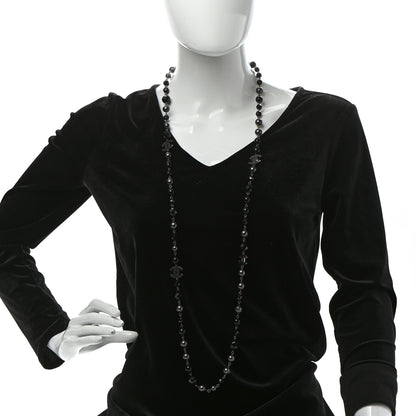 Chanel Pearl Beaded CC Long Necklace Silver Black 2 of 5