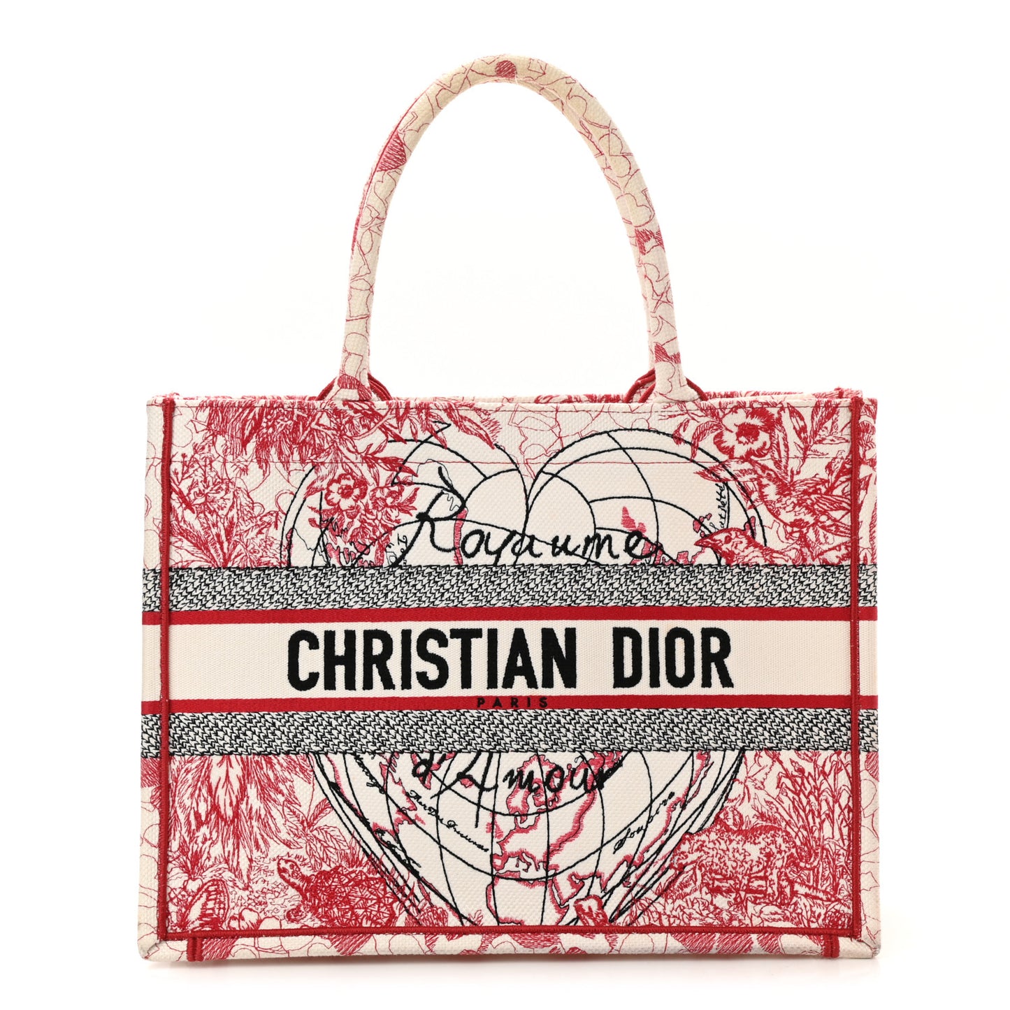 Canvas Embroidered Medium Dioramour D-Royaume Book Tote Red Multicolor