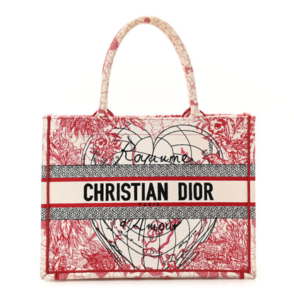 Christian Dior Canvas Embroidered Medium Dioramour D-Royaume Book Tote Red Multicolor 1 of 10