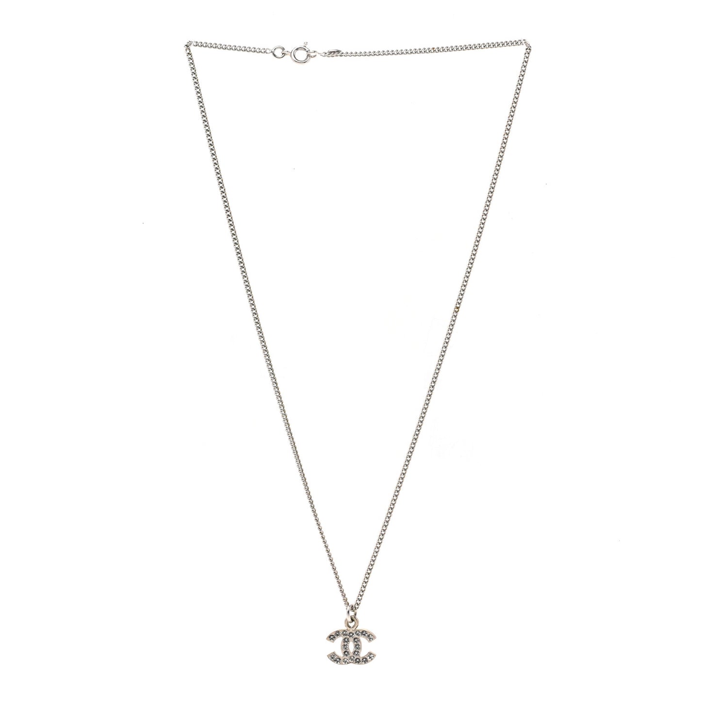 Crystal CC Pendant Necklace Silver