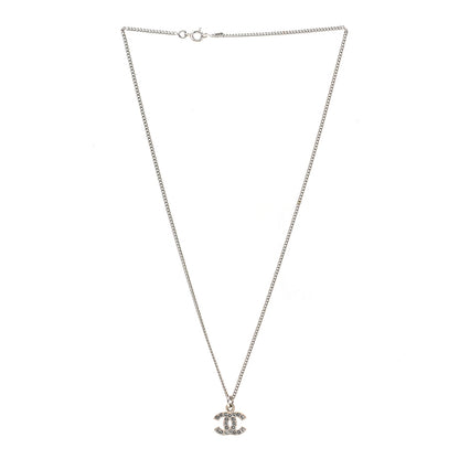 Chanel Crystal CC Pendant Necklace Silver 3 of 5