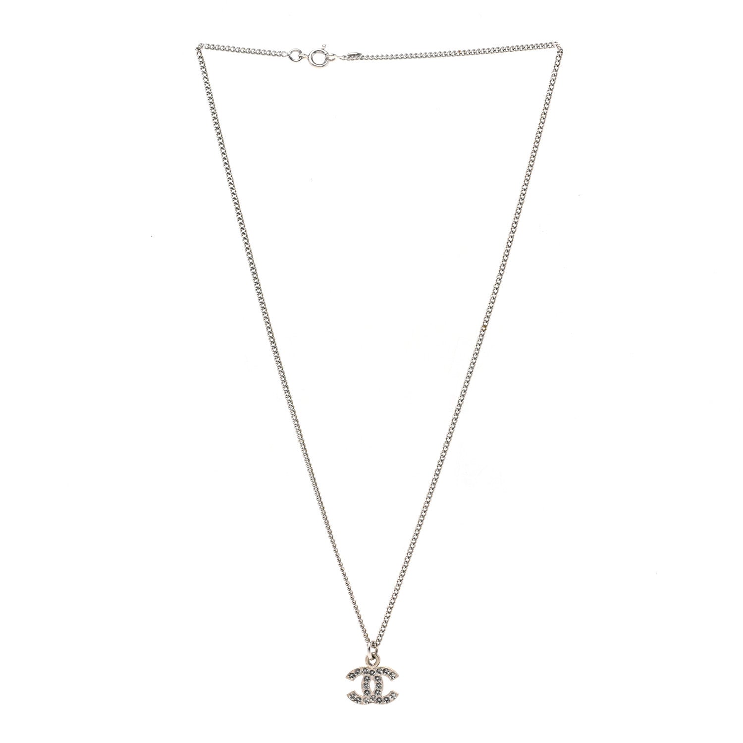 Chanel Crystal CC Pendant Necklace Silver 3 of 5