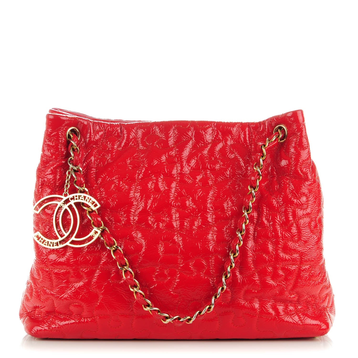 Chanel Crackled Patent Calfskin Puzzle Tote Red 1 of 7