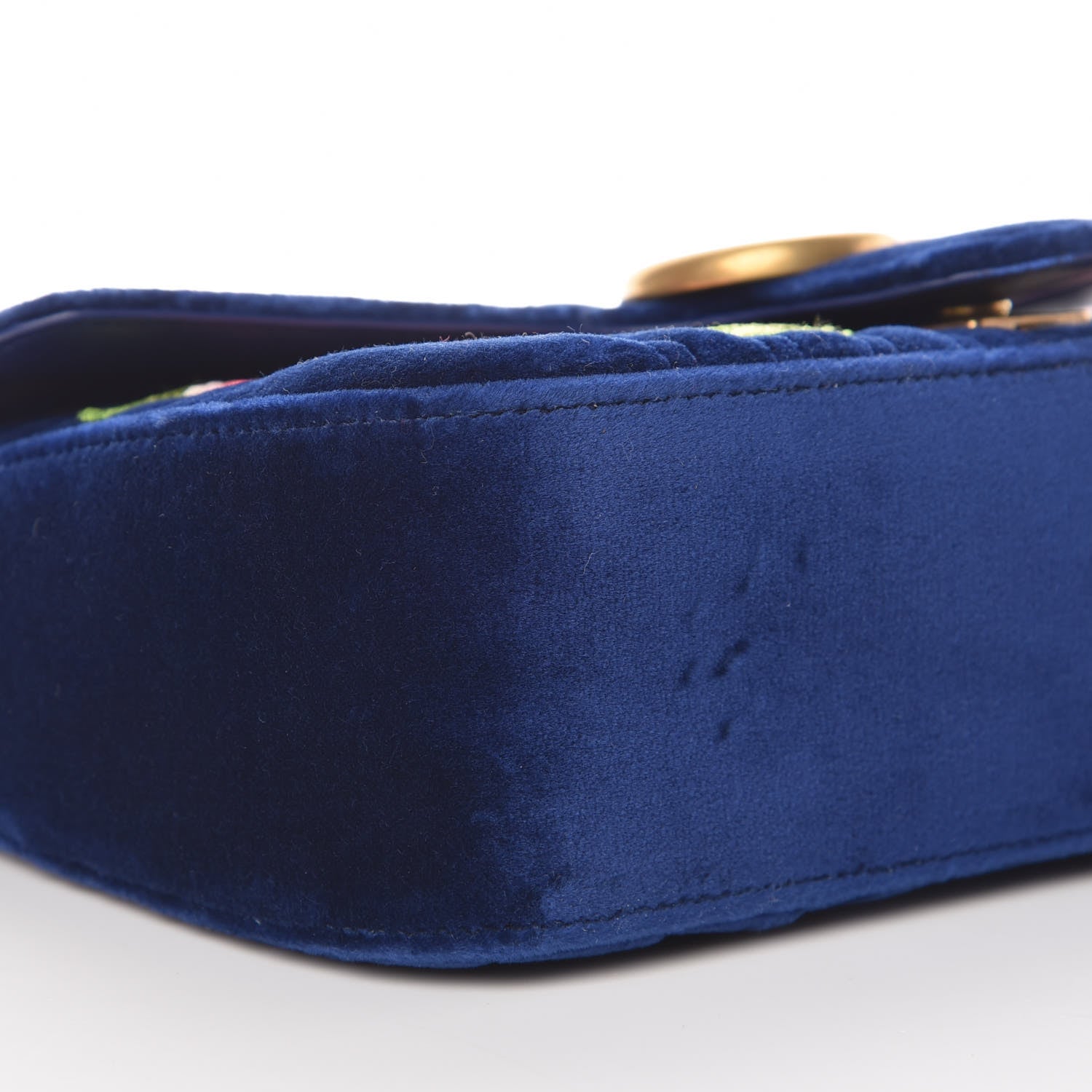 Gucci Velvet Matelasse Deer Embroidered Small GG Marmont Shoulder Bag Cobalt 8 of 9