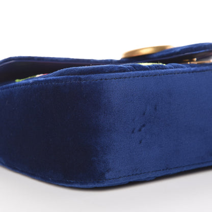 Gucci Velvet Matelasse Deer Embroidered Small GG Marmont Shoulder Bag Cobalt 8 of 9