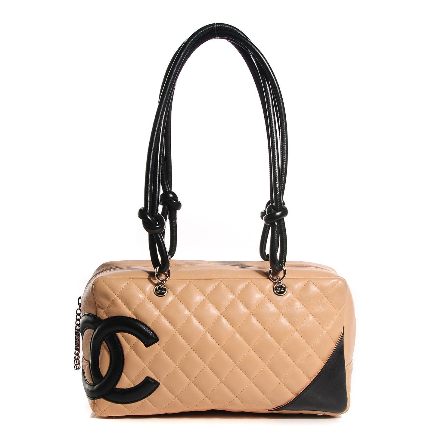 Calfskin Quilted Large Cambon Bowler Beige Black