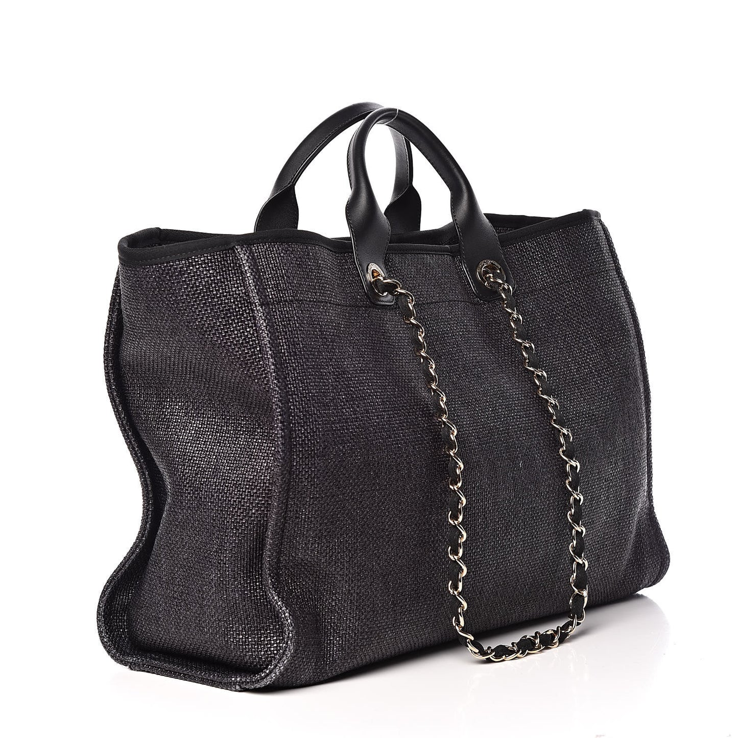 Woven Straw Raffia Large Deauville Tote Black