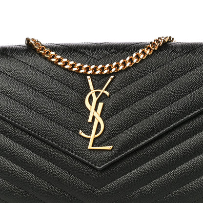 Saint Laurent Grain De Poudre Matelasse Chevron Medium Monogram Chain Wallet Black 7 of 9