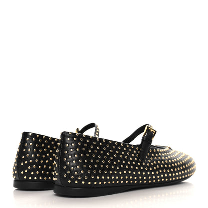 Prada Nappa Studded Metal Triangle Logo Ballet Flats 37 Black 5 of 9