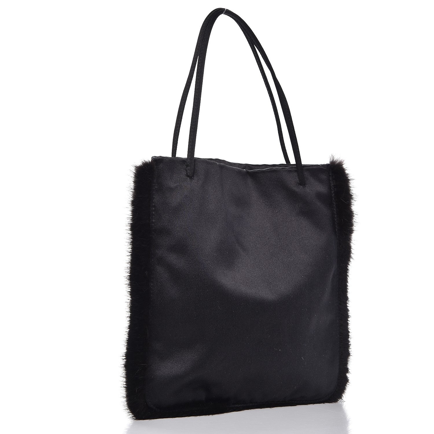 Prada Satin Mink Fur Shoulder Bag Black 3 of 11