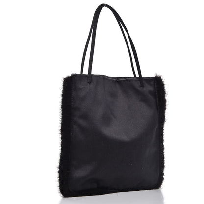 Prada Satin Mink Fur Shoulder Bag Black 3 of 11