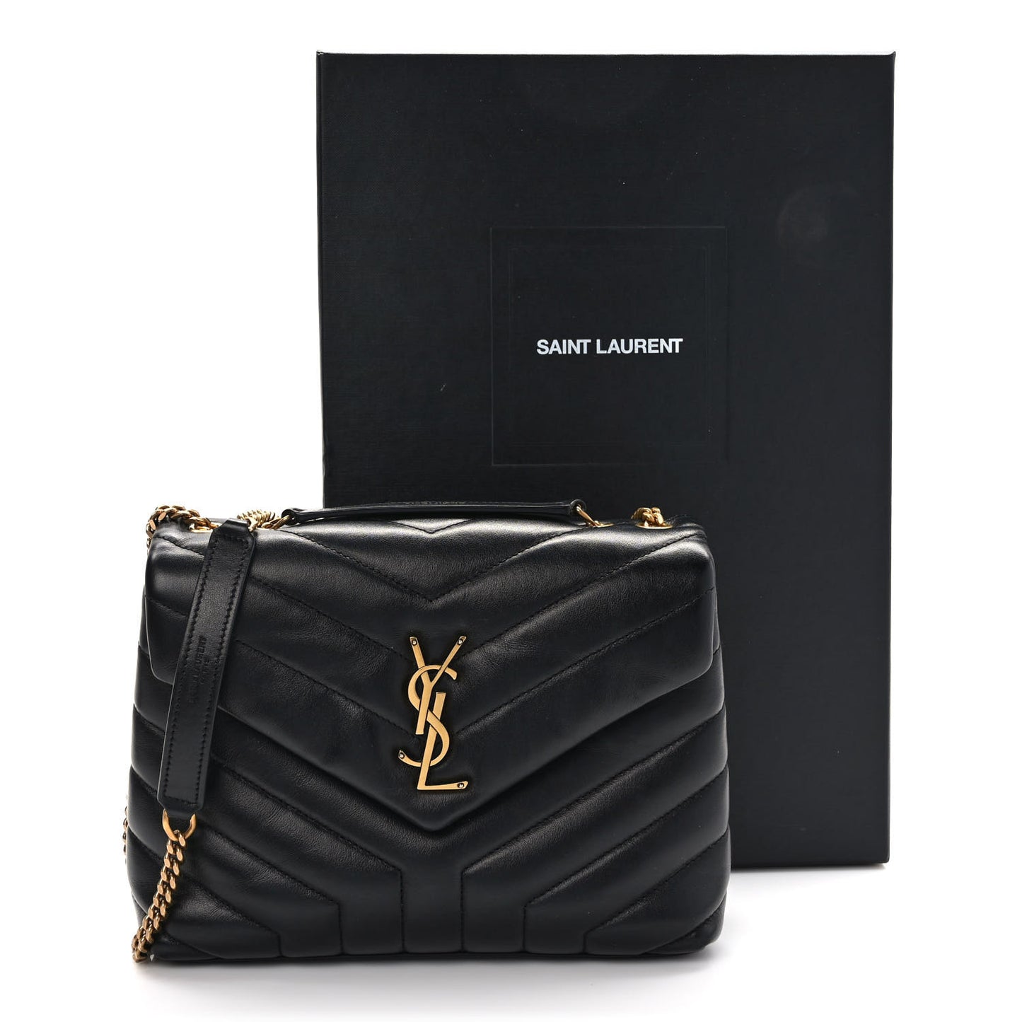 Calfskin Y Quilted Monogram Small Loulou Chain Satchel Black